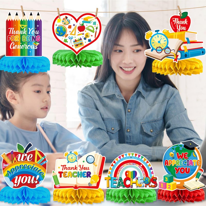 Yavxzvbw 12Pcs Teacher Appreciation Table Decorations Honeycomb Centerpieces Thank You Teachers Table Centerpieces Teacher Appreciation Decorations for Teachers Day Party Decorations - Image 5